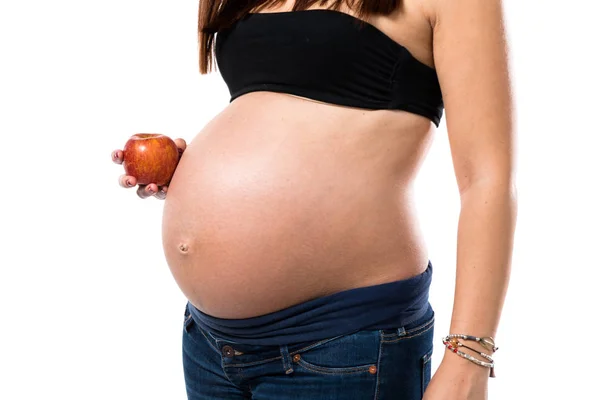 Femme Enceinte Avec Une Pomme — Photo