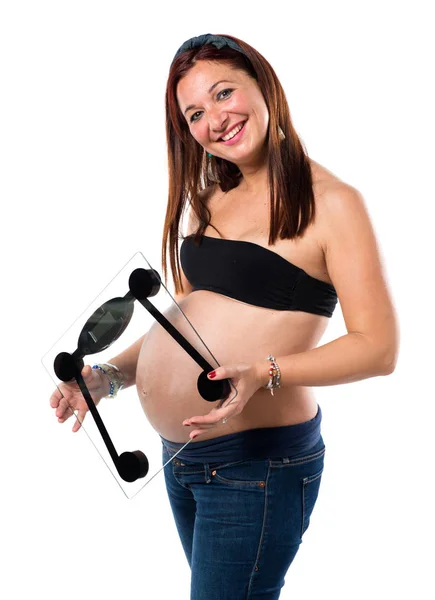 Femme Enceinte Avec Peseuse — Photo