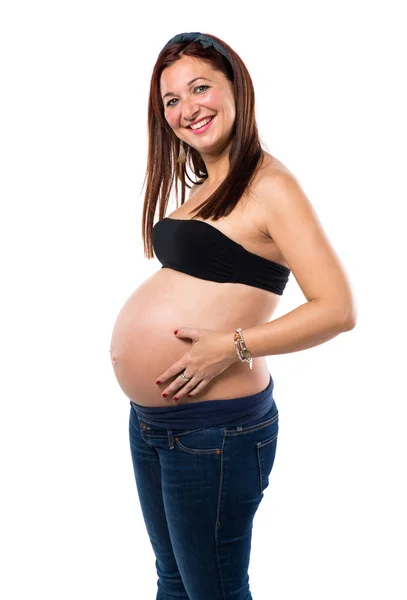 Izole Beyaz Zemin Üzerine Hamile Kadın — Stok fotoğraf