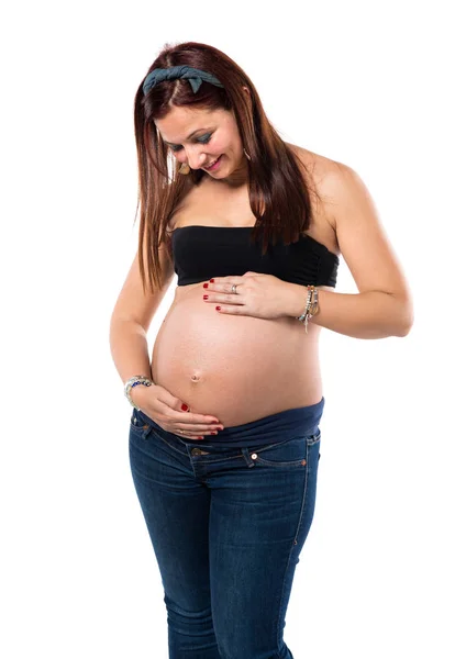 Femme Enceinte Sur Fond Blanc Isolé — Photo