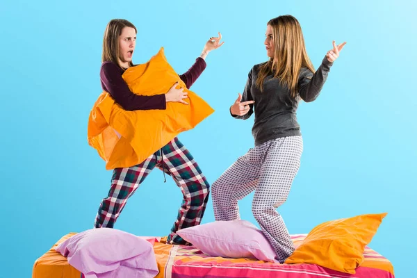 Friends Bed Making Guitar Gesture — Stock Photo, Image