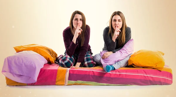 Friends Bed Making Silence Gesture — Stock Photo, Image