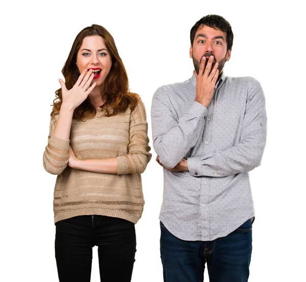 Pareja Joven Haciendo Gesto Sorpresa — Foto de Stock