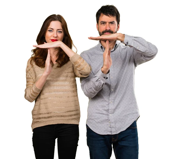 Young Couple Making Time Out Gesture — Stock Photo, Image