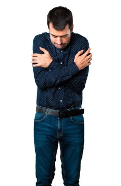 Yakışıklı adam izole beyaz arka plan üzerinde dondurma