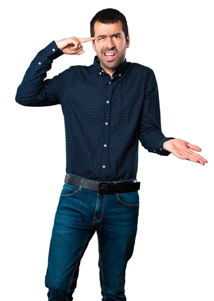 Hombre Guapo Haciendo Gesto Loco Sobre Fondo Blanco Aislado — Foto de Stock