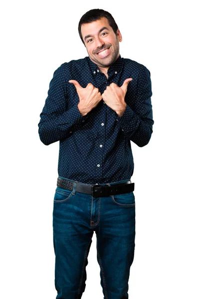 Hombre Guapo Con Pulgar Hacia Arriba Sobre Fondo Blanco Aislado —  Fotos de Stock