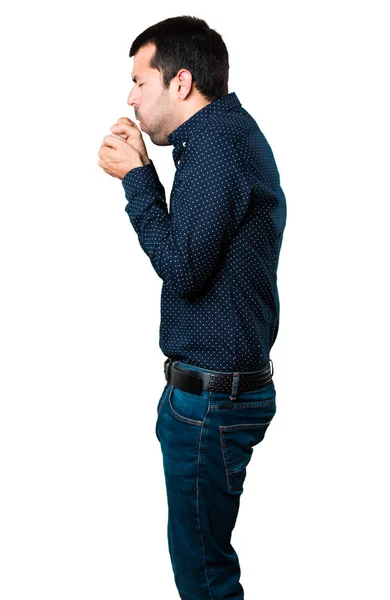 Pohledný Muž Kašlala Izolované Bílém Pozadí — Stock fotografie