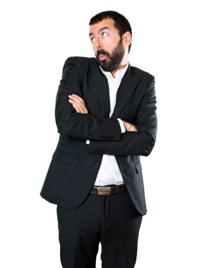 Yakışıklı işadamı önemsiz jest yapma