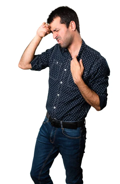 Brunette Man Met Koorts Geïsoleerde Witte Achtergrond — Stockfoto