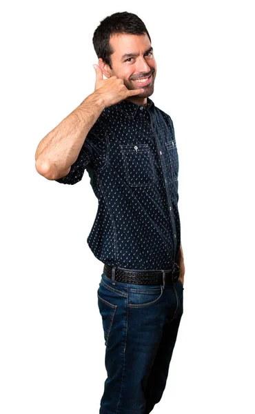 Brunette Man Making Phone Gesture Isolated White Background — Stock Photo, Image