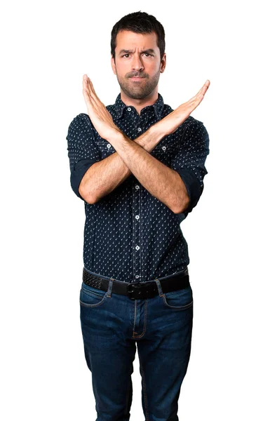 Morena Hombre Haciendo Ningún Gesto Aislado Fondo Blanco — Foto de Stock