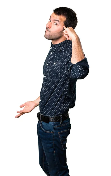 Brunette Man Making Crazy Gesture Isolated White Background Stock Picture