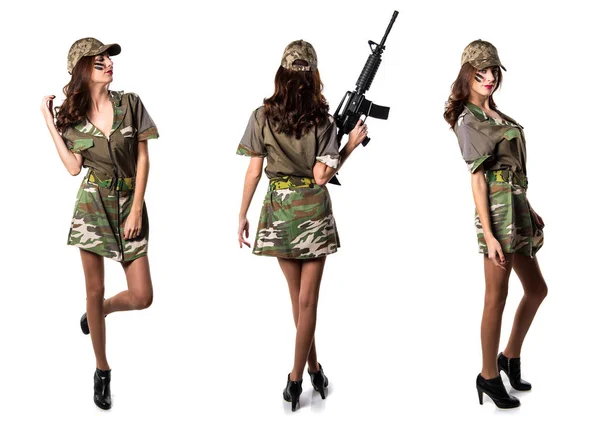 Donna Militare Con Fucile Mano — Foto Stock