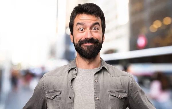 Glücklicher Schöner Mann Mit Bart Freien — Stockfoto