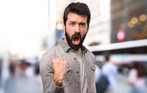 Lucky Handsome Man Beard Outdoor — Stock Photo, Image