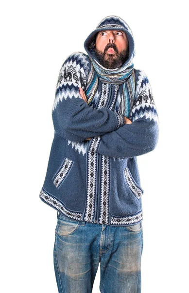 Homme Avec Des Vêtements Hiver Faire Geste Sans Importance — Photo