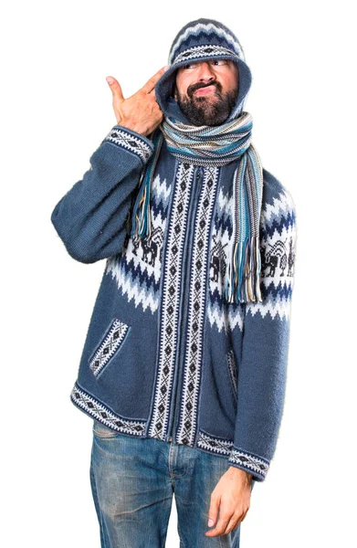 Mann Winterkleidung Macht Suizid Geste — Stockfoto
