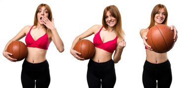 Genç dizi spor kadın basketbol topu ile