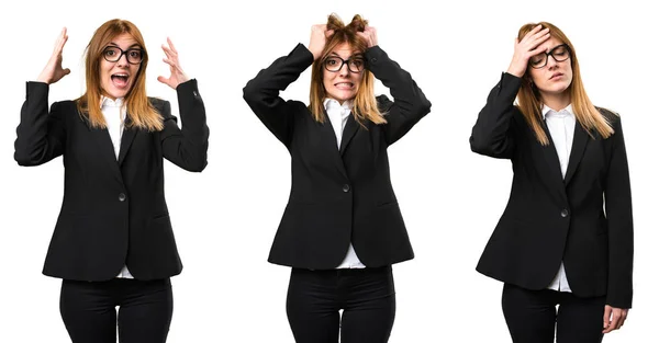 Set Frustrated Young Business Woman — Stock Photo, Image