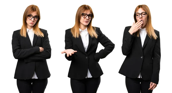 Set Tired Young Business Woman — Stock Photo, Image