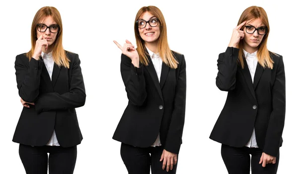 Set Young Business Woman Thinking — Stock Photo, Image