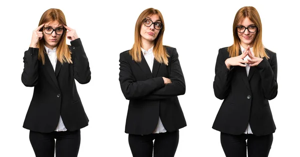 Set Young Business Woman Thinking — Stock Photo, Image