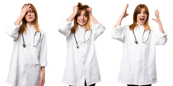 Uppsättning Frustrerad Unga Läkare Kvinna — Stockfoto