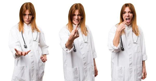 Set Giovane Medico Donna Gridando — Foto Stock
