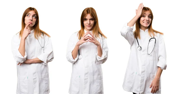 Set Young Doctor Woman Thinking — Stock Photo, Image
