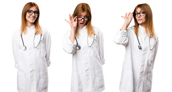 Conjunto Jovem Médico Mulher Com Óculos — Fotografia de Stock