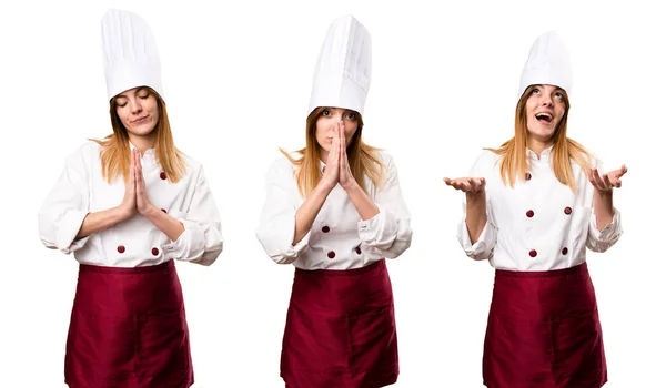 Conjunto Mujer Hermosa Chef Suplicando —  Fotos de Stock