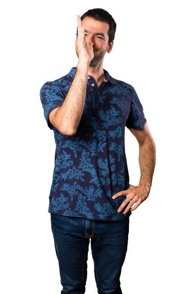 Brunette Man Making Joke White Background — Stock Photo, Image