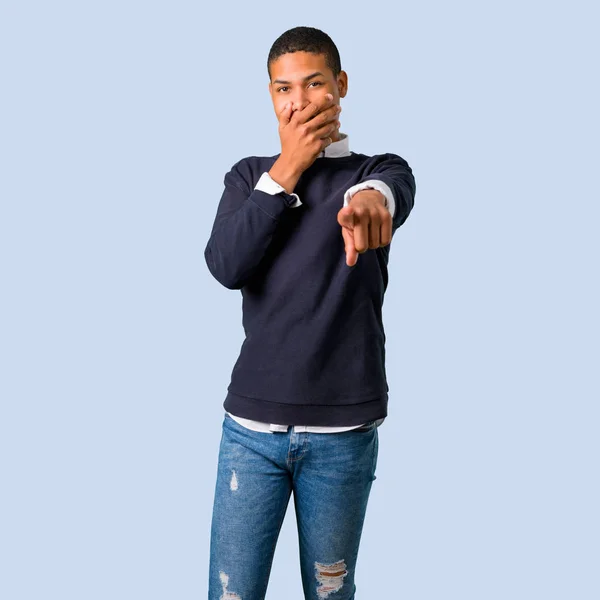 Young African American Man Pointing Finger Someone Laughing Lot Isolated — Stock Photo, Image