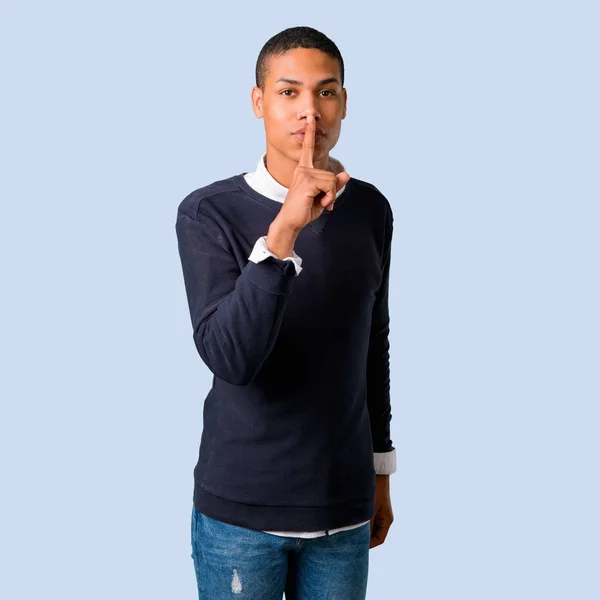 Young African American Man Showing Sign Closing Mouth Silence Gesture — Stock Photo, Image