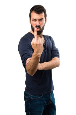 Boynuz jest yapma sakallı yakışıklı adam