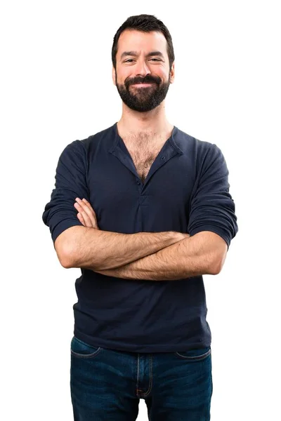 Kollarını çapraz ile sakallı yakışıklı adam