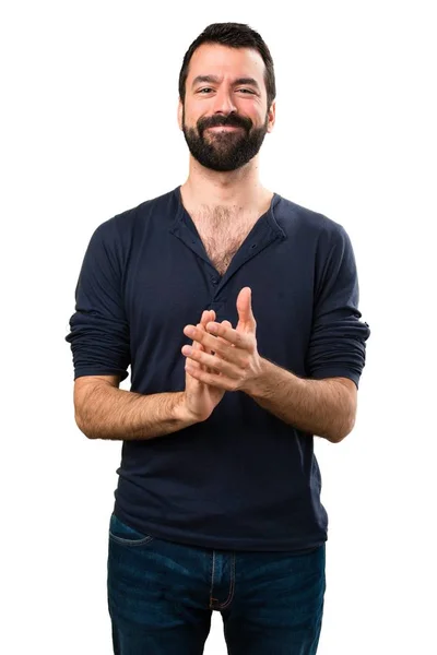 Bonito Homem Com Barba Aplaudindo — Fotografia de Stock