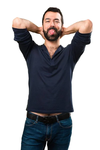 Homem Bonito Com Barba Fazendo Uma Piada — Fotografia de Stock