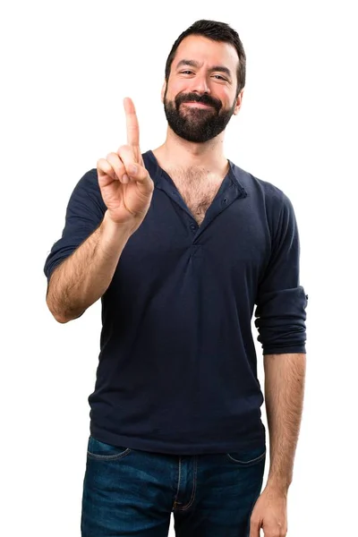 Handsome Man Beard Counting One — Stock Photo, Image