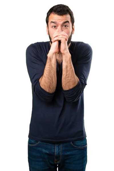 Hombre Guapo Con Barba Suplicando —  Fotos de Stock