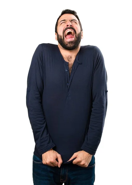 Handsome Man Beard Shouting — Stock Photo, Image