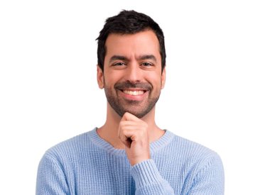 Ayakta ve bir fikir düşünce yakışıklı adam