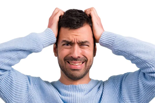 Bonito Homem Infeliz Frustrado Com Alguma Coisa Expressão Facial Negativa — Fotografia de Stock