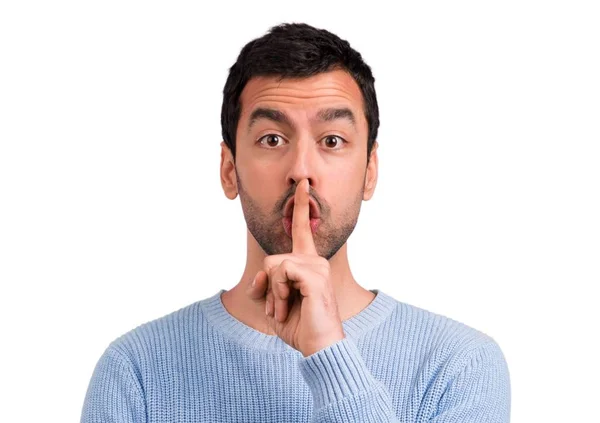 Handsome Man Showing Sign Closing Mouth Silence Gesture — Stock Photo, Image