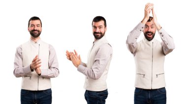 Yelek alkış ile yakışıklı adam kümesi