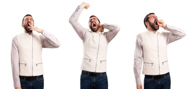 Yelek esneme ile yakışıklı adam kümesi