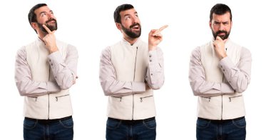 Yelek düşünce ile yakışıklı adamın ayarla