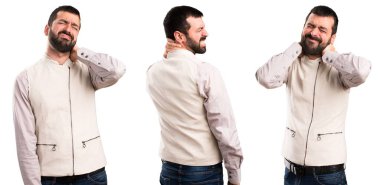 Boyun ağrısı ile yelek ile yakışıklı adamın ayarla