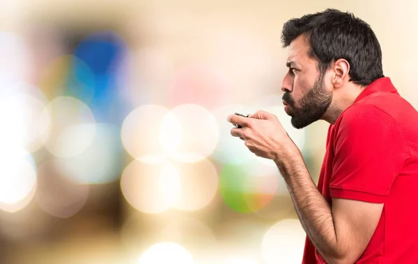 Handsome Young Man Playing Videogames Unfocused Background — Stock Photo, Image